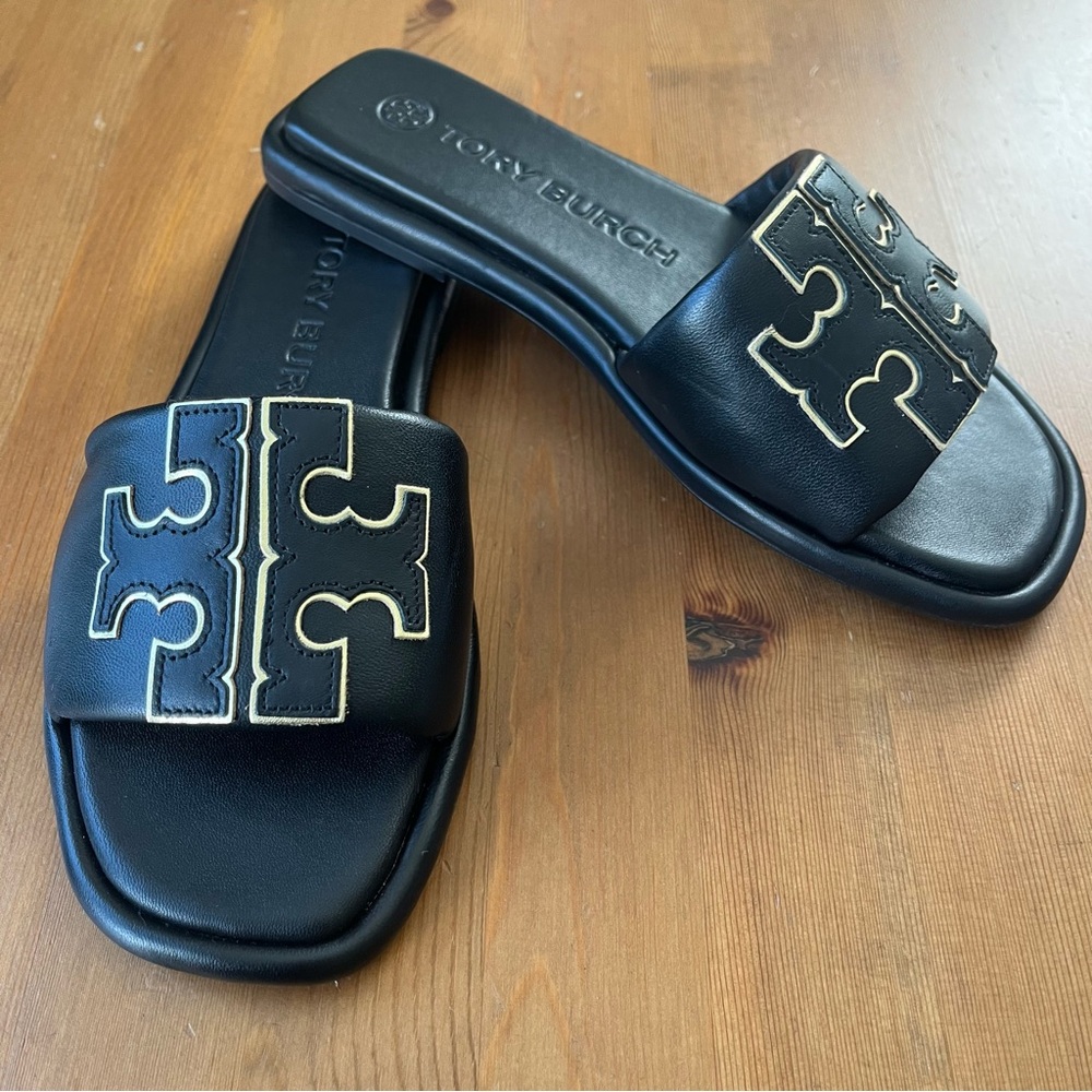 Tory Burch Black and Gold Sandals